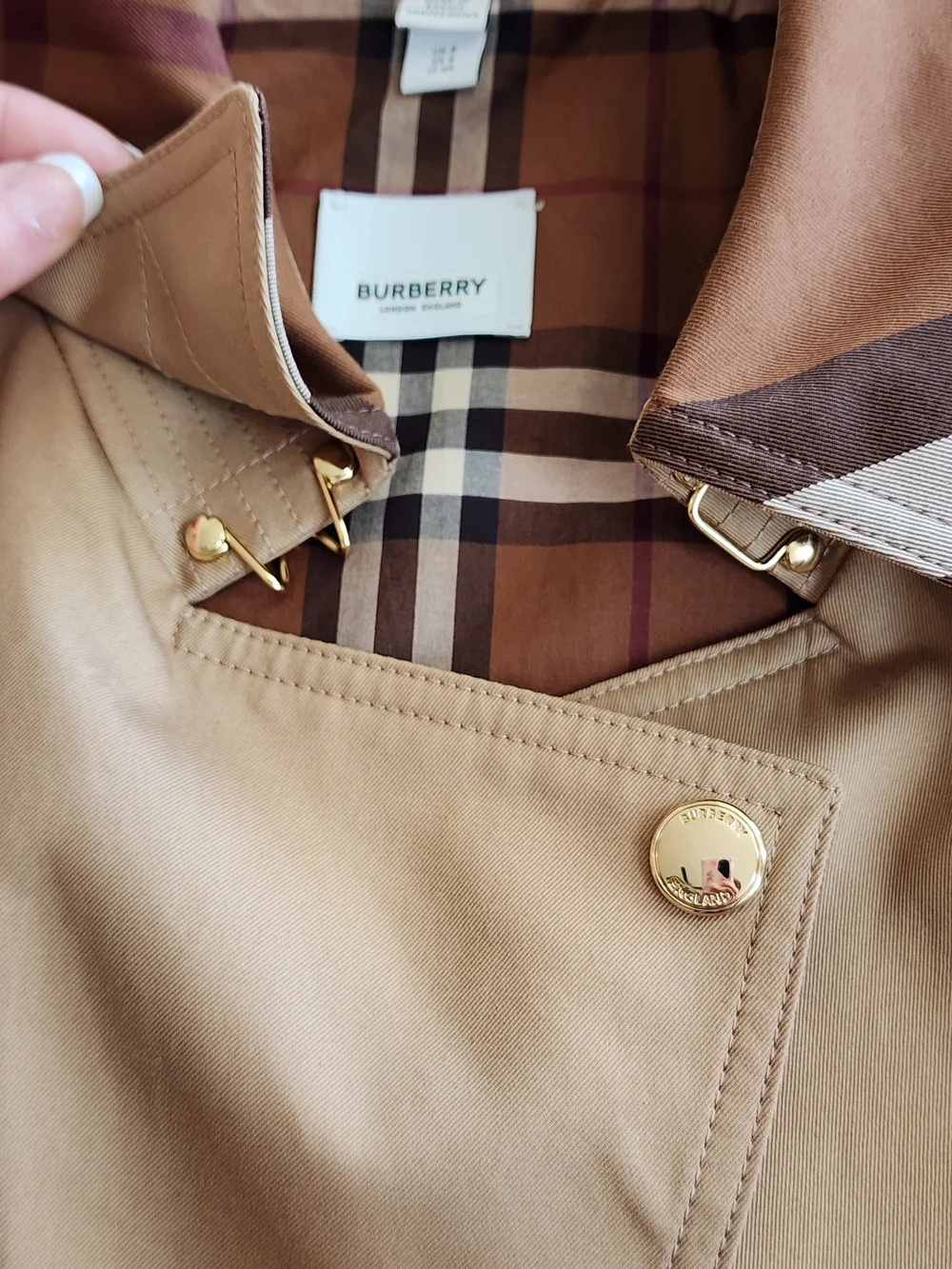 Burberry Long Check Collar Gabardine Trench Coat - Picture 3 of 10